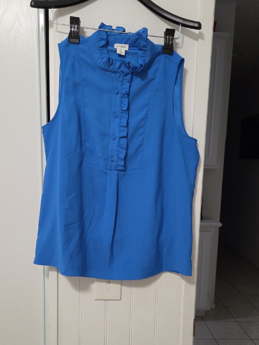 J. Crew Ruffle-Trim Sleeveless Shell in Bright Blue